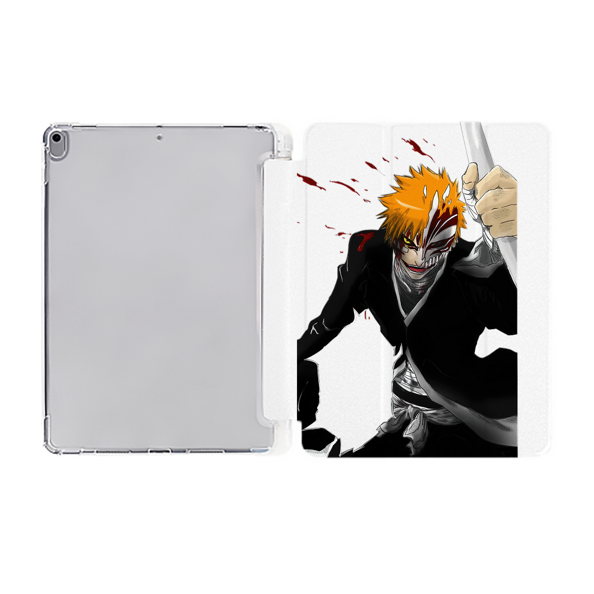 （画像用） ブリーチ 黒崎一護（くろさき いちご）BLEACH Kurosaki Ichigo IPad ケース ペン収納付き 三つ折りスタンド PUレザー×シリコン 対応機種9.5/10.5/10.9インチ